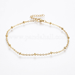 Bracelets de cheville en 304 acier inoxydable, avec fermoir pince de homard, perles rondes et chaînes de câbles, or, 9 pouce (230 mm), 2mm