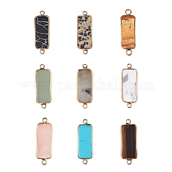Conectores de enlaces de piedras preciosas 9pcs 9 estilos, con fornituras de latón dorado claro, Rectángulo, 27~30x10x2.5mm, agujero: 2.5 mm, 1pc / estilo