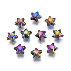 Perline in lega di colore arcobaleno con placcatura a cremagliera, cadmio & nichel &piombo libero, stella, 6x6x3.5mm, Foro: 1.5~1.6 mm