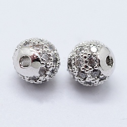 Perles de cubes zircone en laiton , ronde, sans plomb et sans cadmium, platine, 4mm, Trou: 0.5mm
