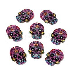 Acrylic Pendants, PVC Printed on the Front, with Film on the Back, Sugar Skull, For Mexico Holiday Day of The Dead, Colorful, 26.5x21x2mm, Hole: 1.5mm