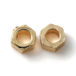 Cremagliera perle di ottone di placcatura,  cadmio& piombo libero, placcato di lunga durata, esagono, vero placcato oro 14k, 3x3x1.5mm, Foro: 1.5 mm