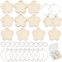 SUNNYCLUE 1 Box Wooden Wine Glass Charms Markers Tags Wood Flower Charm Glass Identifiers for Drinks Stem Glasses 20Pcs Wood Pendants 20Pcs Hoops 30Pcs Jump Rings Party Favors Family Gathering Adult