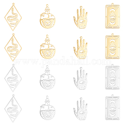 DICOSMETIC 16Pcs 4 Styles Witch Magic Charms Lucky Eye Charm Hamsa Hand Charm Evil Eye Charm Palm/Bottle/Rectangle Snake Charms Stainless Steel Charm for DIY Jewelry Craft Making, Hole: 1.5~1.6mm