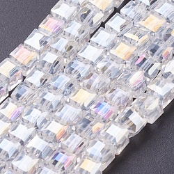 Abalorios de vidrio electroplate hebras, color de ab chapado, facetados, cubo, claro ab, 6x6x6mm, agujero: 1 mm