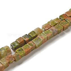 Perline Unakite naturali fili, cubo, 2~2.5x2.5~3.5x2.5~3mm, Foro: 0.4 mm, circa 157~165pcs/filo, 14.96~15.75'' (38~40 cm)