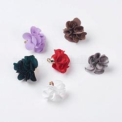Stoff Anhänger Dekorationen, mit Acryl-Zubehör, Blume, Mischfarbe, 25~30x28~35 mm, Bohrung: 2 mm