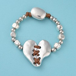 Braccialetto con perline a cuore spezzato in lega, argento, 6-7/8 pollice (17.5 cm)