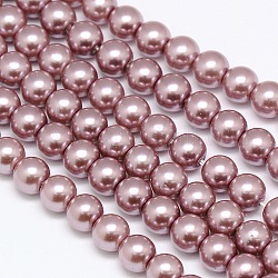 Fili di perle rotonde di perle di vetro tinto ecologico, grado a, cavetto in cotone filettato, marrone rosato, 8mm, Foro: 0.7~1.1 mm, circa 52pcs/filo, 15 pollice