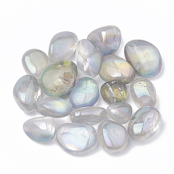 Placage sous vide perles de cristal de quartz naturel, pierre roulée, pas de trous / non percés, pépites, bleu clair, 15~35x9~25x6~25mm, environ130 pcs / 1000 g.