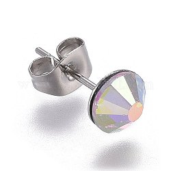 Clous d'oreilles en 304 acier inoxydable, avec strass, cristal ab, 14.8~15x6~6.2mm, pin: 0.7
