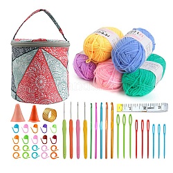 DIY Doll Handmade Knitting Leaf Pattern Bag Sets, Crochet Hook Set, Special Yarn Material, Mixed Color, 14.5x14cm