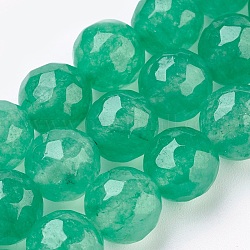 Chapelets de perles en jade de malaisie naturelle, teinte, facette, ronde, vert de mer moyen, 8mm, Trou: 1mm, Environ 45 pcs/chapelet, 14.9 pouce