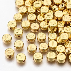 Ccb perline di plastica, foro orizzontale, piatta e rotonda con la lettera, oro, 7x4mm, Foro: 1.8 mm, circa 3300pcs/500g