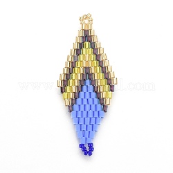 MIYUKI & TOHO Handmade Japanese Seed Beads Links, Loom Pattern, Rhombus, Cornflower Blue, 43~45x17.6~18.1x1.7~2mm, Hole: 1.2~1.5mm