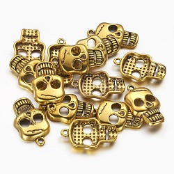 Alloy Pendant, for Halloween, Lead Free and Cadmium Free, Skull, Antique Golden, 24x13.5x4.5mm, Hole: 2mm