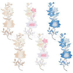 Benecreat 6 個 3 色花アイロン接着パッチ刺繍アップリケ生地  梅の花のアップリケ衣類刺繍パッチ生地ステッカークラフト縫製修理