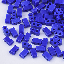 2-Loch-Glasperlen, Deckfarben, Rechteck, Blau, 4.5~5.5x2x2~2.5 mm, Bohrung: 0.5~0.8 mm, ca. 250 Stk. / 10 g