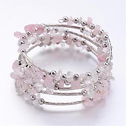 Fünf Schleifen wickeln Rosenquarz Perlen Armbänder, mit Kristall-Chips Perlen und Eisen Abstandskügelchen, rosa, 2 Zoll (52 mm)
