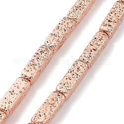 Brins de perles de pierre de lave naturelle galvanisées, rectangle, rose plaqué or, 14x4.5x4.5mm, Trou: 0.9mm, Environ 29 pcs/chapelet, 16.10'' (40.9 cm)