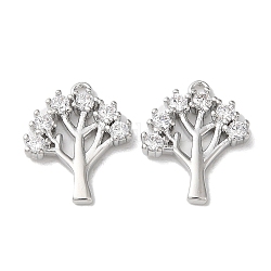 Brass Micro Pave Cubic Zirconia Pendants, Tree Charms, Real Platinum Plated, 14x11.5x2mm, Hole: 1mm