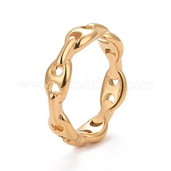 Placcatura ionica (ip) 304 anello per polsino aperto a forma di catena di chicchi di caffè in acciaio inossidabile per le donne, oro, diametro interno: 17.3~17.9mm
