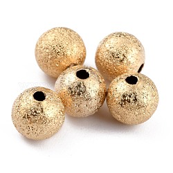 Perle di ottone placcato di lunga durata, perle strutturate, tondo, vero placcato oro 24k, 6mm, Foro: 1.2 mm