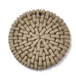 Resin Pendants, Imitation Woven Rattan Pattern, Flat Round, Camel, 45~46x5~6mm, Hole: 2mm