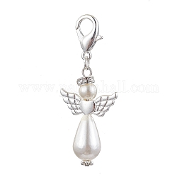 Perle di vetro decorazioni ciondolo, con accessori in lega, angelo, argento, 52mm