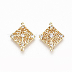 Brass Micro Pave Clear Cubic Zirconia Links, Nickel Free, Rhombus, Real 18K Gold Plated, 19.5x15.5x2.5mm, Hole: 1mm