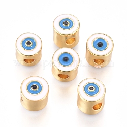Perles en laiton émaillé, Colonne avec mauvais œil, plaqué or, or, 7.5x7mm, Trou: 2.5mm