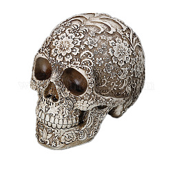 樹脂花頭蓋骨医療モデル彫像  ハロウィンの装飾  フローラルホワイト  200x135x160mm