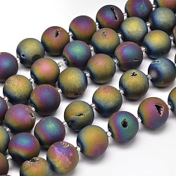 Round Electroplated Natural Druzy Geode Quartz Crystal Beads Strands, Grade A, Multi-color Plated, 16mm, Hole: 1mm, about 21pcs/strand, 16 inch