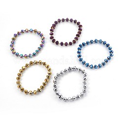 Bracciali elastici in vetro placcato, con perline in ottone spacer, tondo, colore misto, 2-1/8 pollice (5.3 cm)