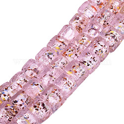 Handgemachte Glasperlen Silberfolie, Würfel, rosa, 10~12x10~12x10~12 mm, Bohrung: 1.5 mm, ca. 40 Stk. / Strang, 16.54'' (42 cm)