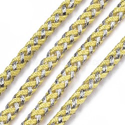 Двухцветные шнуры, плетеные из полиэстера, с серебряной металлической нитью, для изготовления браслета из колье, желтые, 3.5 мм, около 54.68 ярда (50 м) / рулон