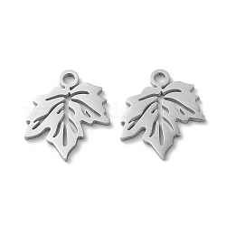 304 Stainless Steel Charms, Manual Polishing, Maple Leaf, Stainless Steel Color, 13.5x11.5x1mm, Hole: 1.6mm
