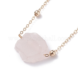 Natural Rose Quartz Raw Stone Pendant Necklace for Women, Golden, 17-3/4 inch(45cm)