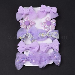 5 paire de pinces à cheveux en alligator en polyester avec nœud papillon et fleur, accessoires pour cheveux fer, support violet, 5mm, 58x49x17 paire/style