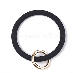 Porte-clés bracelet en silicone, avec bagues à ressort en alliage, or clair, noir, 115mm