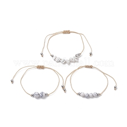 Ensemble de bracelets de perles tressées en howlite synthétique 3pcs 3 styles, bracelets réglables en fil de nylon pour femmes, diamètre intérieur: 3-3/8 pouce (8.5 cm), 1pc / style