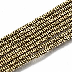 Electroplate non magnetici ematite sintetico fili di perline, Rotondo piatto / disco, placcato oro chiaro, 2x1mm, Foro: 0.8 mm, circa 450~456pcs/filo, 15.75 pollice ~ 15.94 pollici (40 cm ~ 40.5 cm)