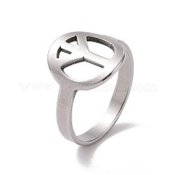 201 ステンレス鋼のピースサインの指輪  女性のための中空ワイドリング  ステンレス鋼色  usサイズ6 1/2(16.9mm)