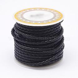 Braided Cowhide Leather Cord, Leather Rope String for Bracelets, Black, 3mm, about 8.74 yards(8m)/roll