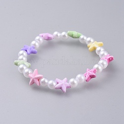 Los niños estiran pulseras, con perla acrílica imitada y cuentas acrílicas de colores, Estrella de mar / estrellas de mar, colorido, 1-5/8 pulgada (4.3 cm)
