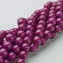 天然石馬山ジェイドラウンドビーズ連売り  染め  赤ミディアム紫  8mm  穴：1mm  約51個/連  15.7インチ