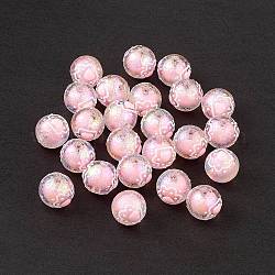 Placcatura uv perline di smalto acrilico iridescente arcobaleno, rotondo con stampa zampa di gatto, roso, 15~16mm, Foro: 2.3 mm