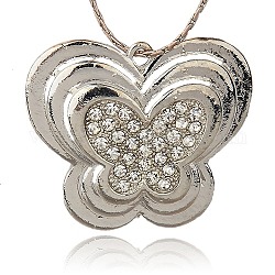 Alloy Pendants, with Rhinestone, Butterfly, Platinum, Crystal, 35.5x41x9mm, Hole: 2.5mm