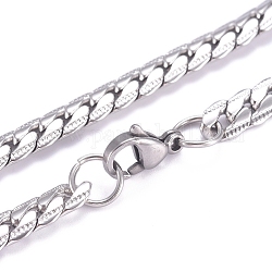 Men's 304 Stainless Steel Cuban Link Chain Necklaces, with Lobster Claw Clasps, Textured, Stainless Steel Color, 23.6 inch(60cm)