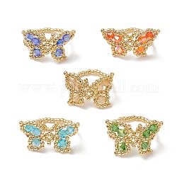 Растяжимое кольцо в виде бабочки из стеклянных бисеров для женщин, разноцветные, внутренний диаметр: 19 мм